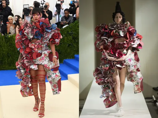 Рианна в наряде Comme des Garçons; показ Comme des Garçon в 2017 году.