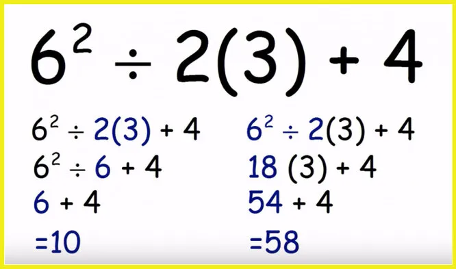 6 ^ 2 ÷ 2 (3) + 4 =? Два разных способа вычисления ответа дают разные результаты. Так какой же правильный?